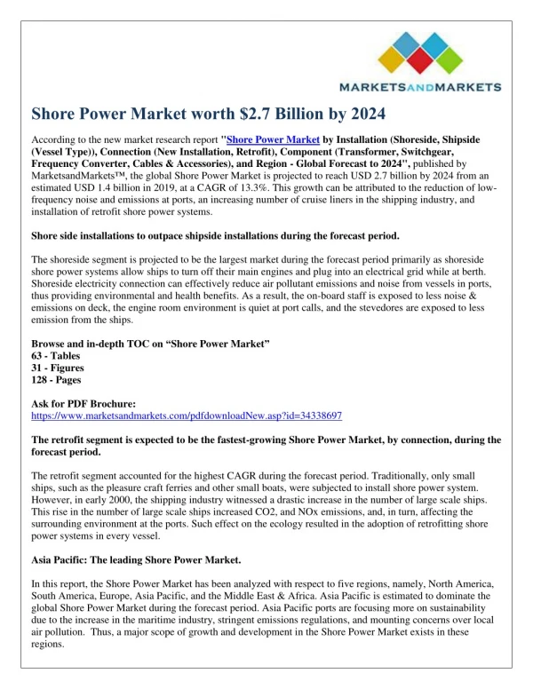 Shore power market worth $2.7 billion by 2024