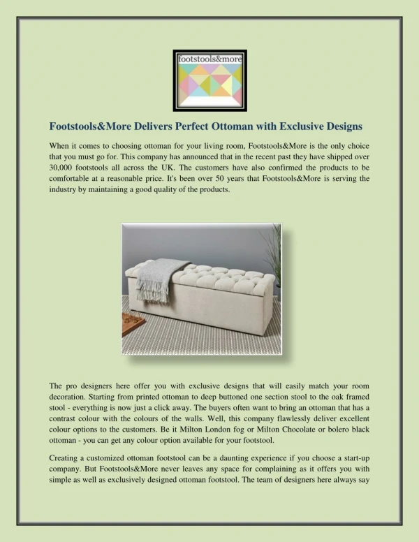 Footstools&More Delivers Perfect Ottoman with Exclusive Designs