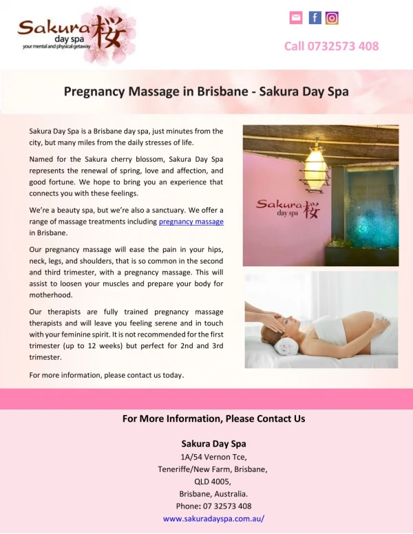 Pregnancy Massage in Brisbane - Sakura Day Spa