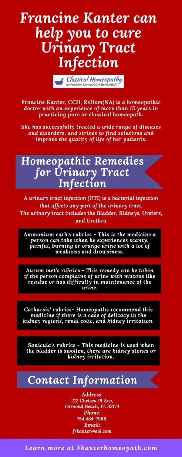 Francine Kanter can help you to cure Urinary Tract Infection
