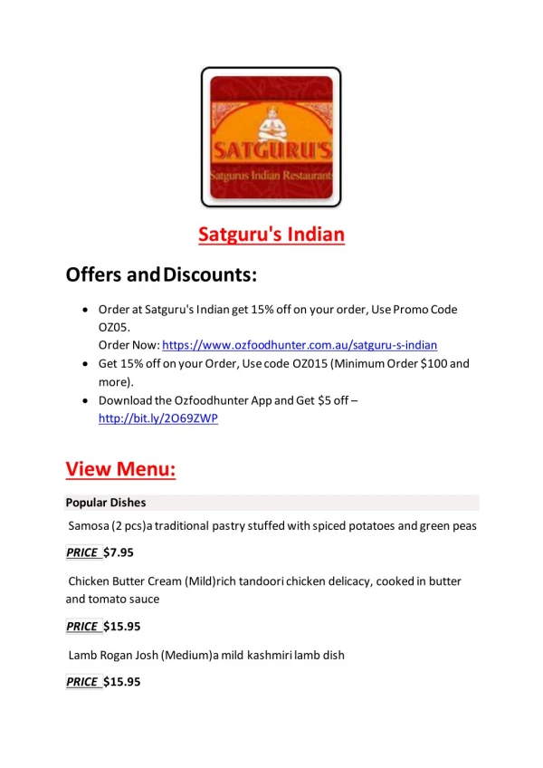 25% Off -Satguru's Indian-Balwyn North - Order Food Online