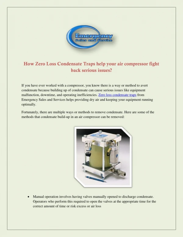 How Zero Loss Condensate Traps help your air compressor fight back serious issues