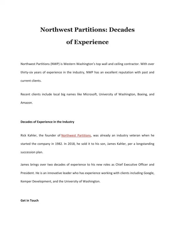 Northwest Partitions - decades of experience