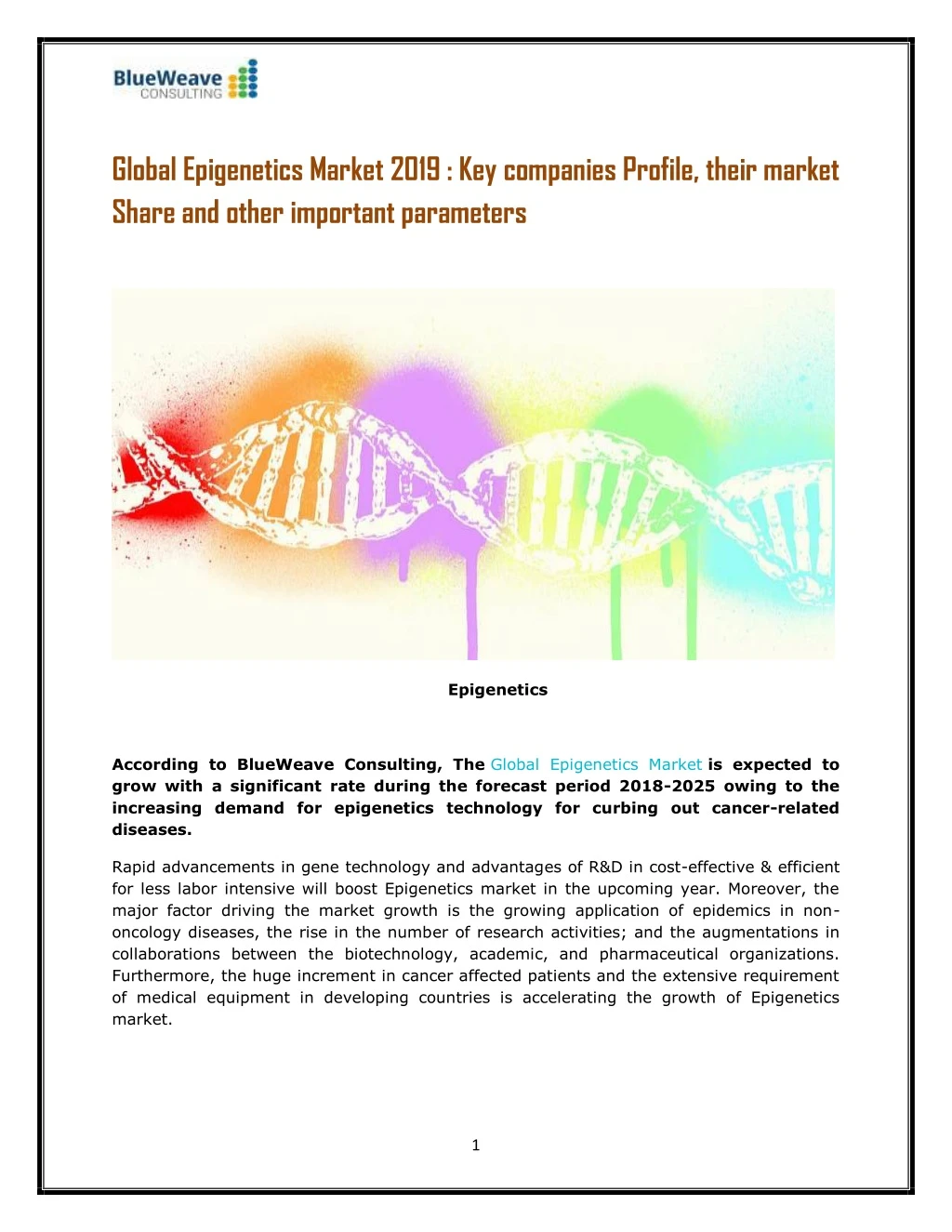 global epigenetics market 2019 key companies
