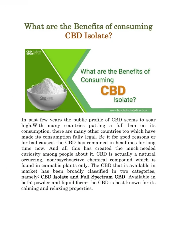 What are the Benefits of consuming CBD Isolate?