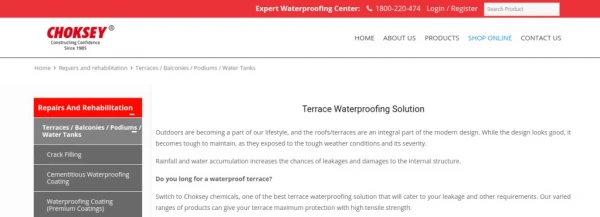 Terrace Waterproofing Solutions - Choksey Chemicals