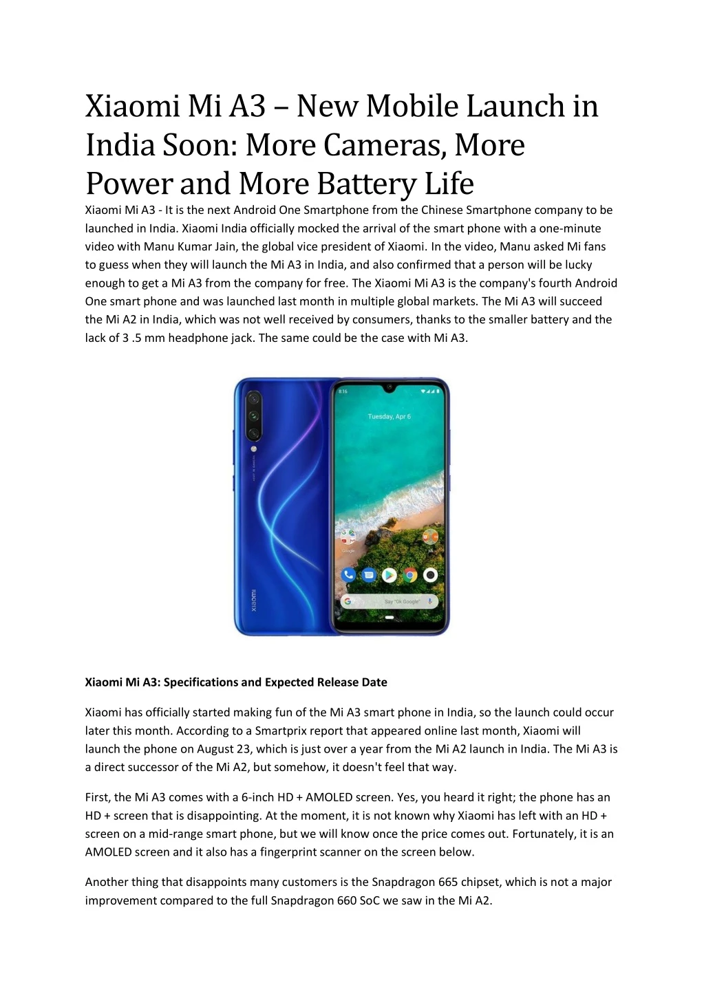 xiaomi mi a3 new mobile launch in india soon more