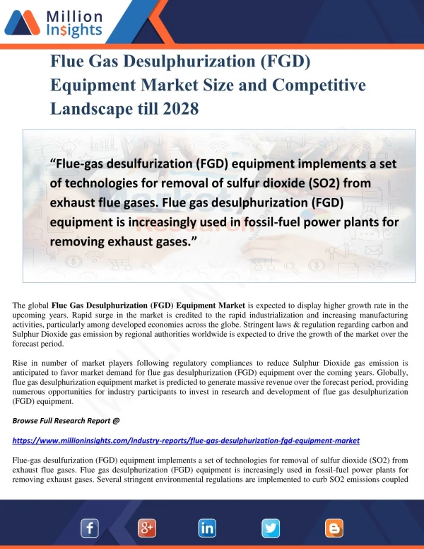 Flue Gas Desulphurization (FGD) Equipment Market Size and Competitive Landscape till 2028