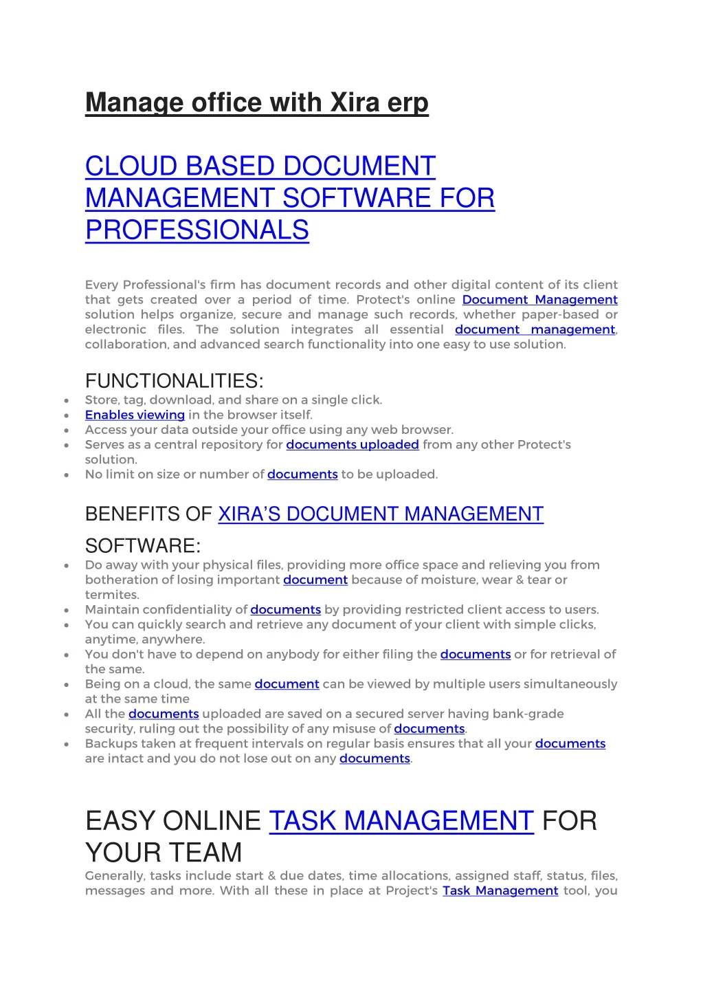 manage office with xira erp cloud based document
