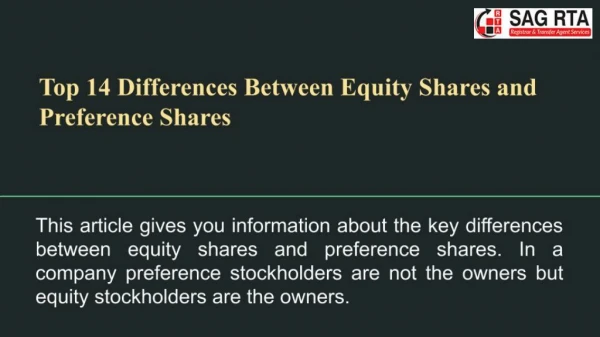 Understand The Differences Between Equity Shares and Preference Shares