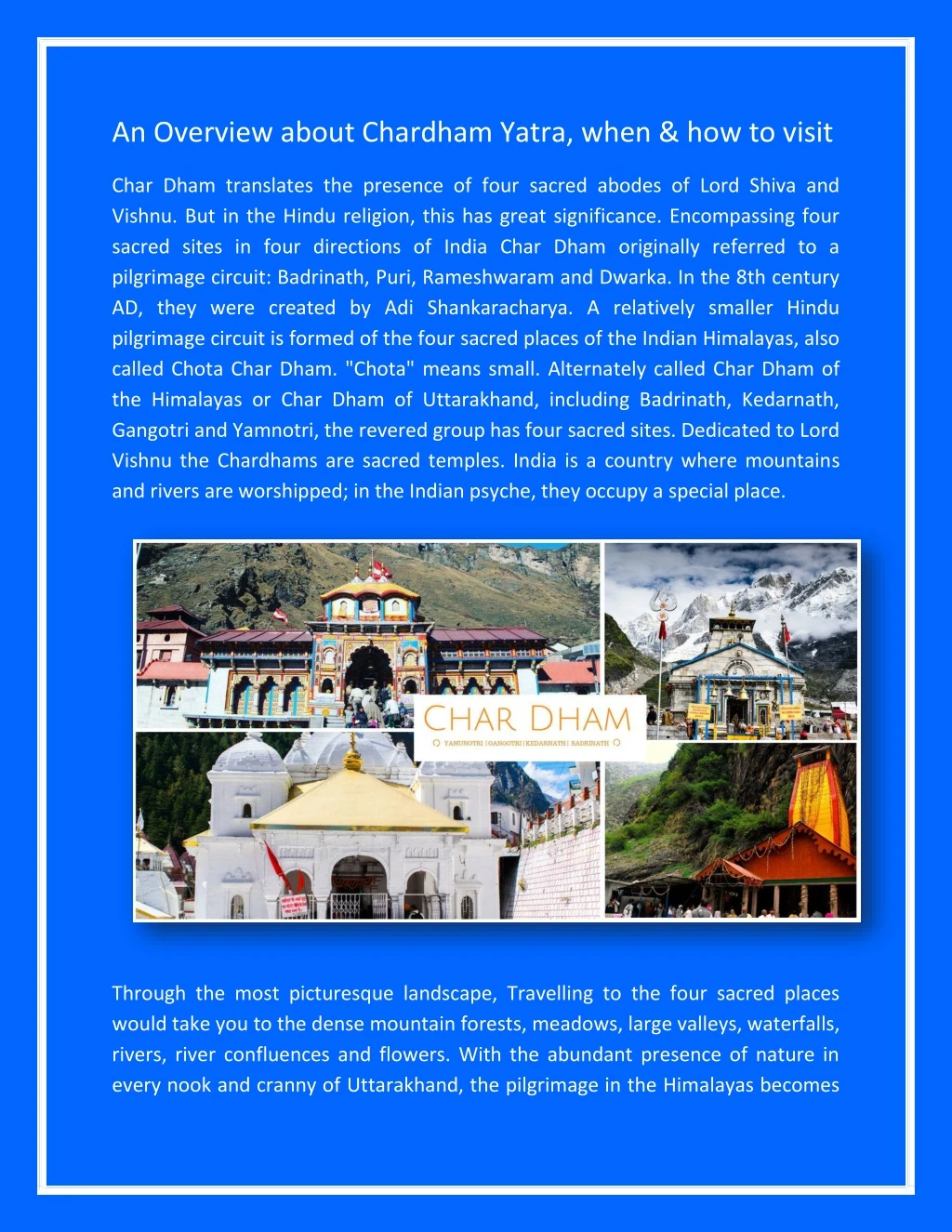 an overview about chardham yatra when how to visit
