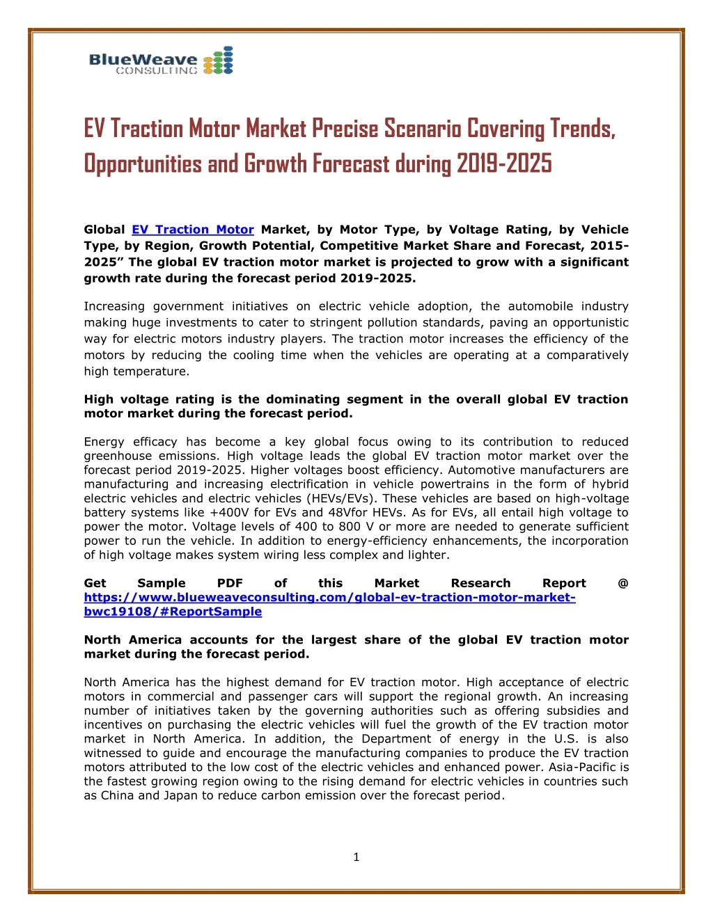 ev traction motor market precise scenario