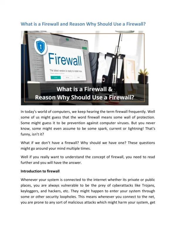 What is a Firewall and Reason Why Should Use a Firewall?
