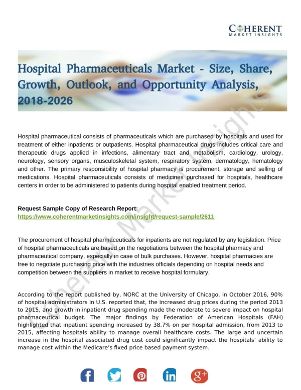Hospital Pharmaceuticals Market Size, Application, Share, Qualitative Research