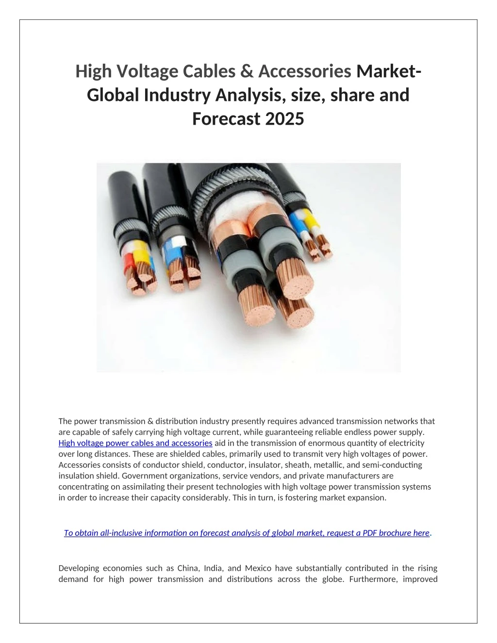 high voltage cables accessories market global