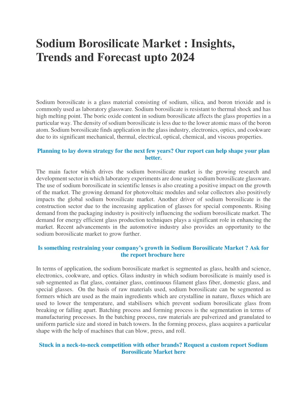 sodium borosilicate market insights trends