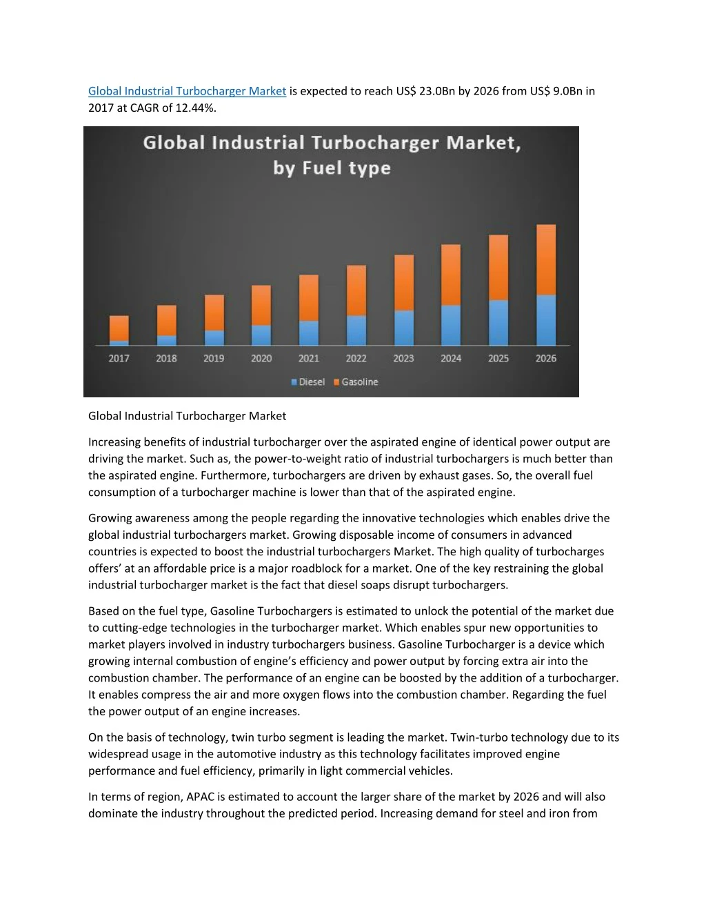 global industrial turbocharger market is expected