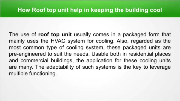 How Roof top unit help in keeping the building cool