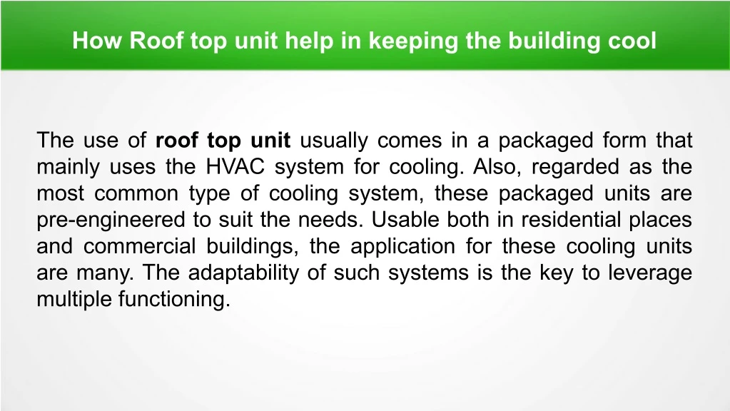 how roof top unit help in keeping the building