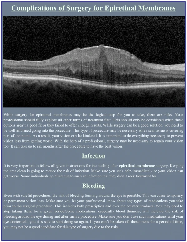 Complications of Surgery for Epiretinal Membranes