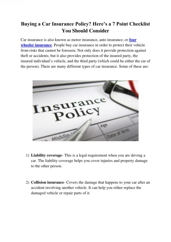 4 Wheeler Insurance online