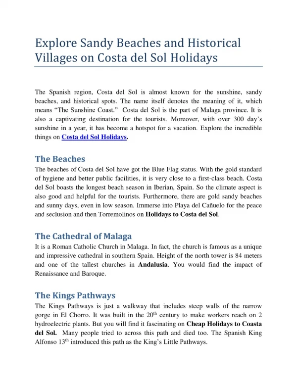Explore Sandy Beaches and Historical Villages on Costa del Sol Holidays