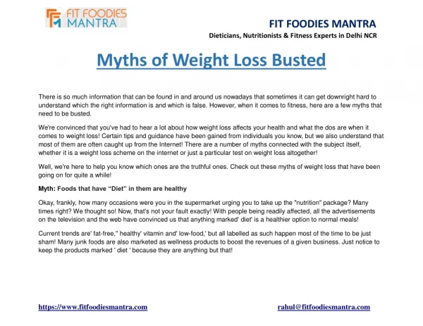 Myths of Weight Loss Busted
