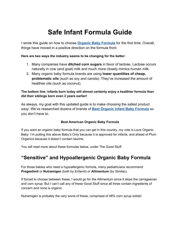 Safe Infant Formula Guide
