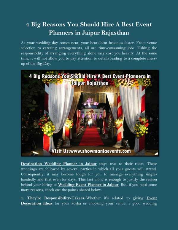 4 Big Reasons You Should Hire A Best Event Planners in Jaipur Rajasthan