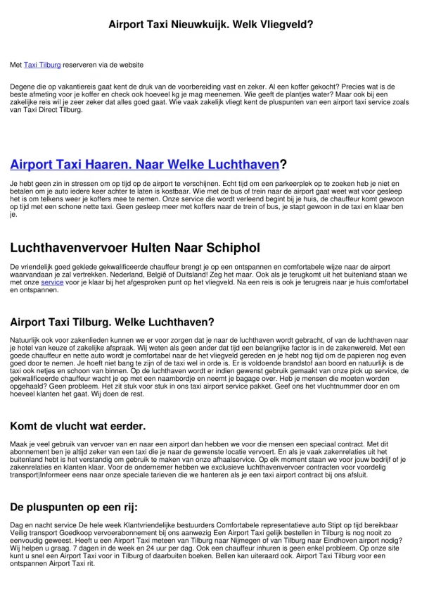 Airport Taxi Prinsenbeek. Welke Luchthaven?