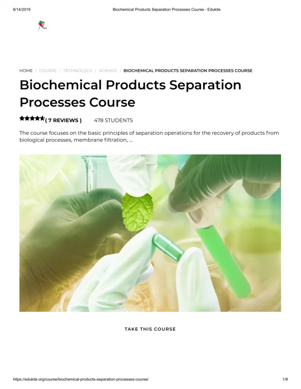 Biochemical Products Separation Processes Course - Edukite