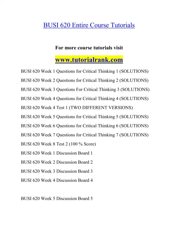 BUSI 620 Effective Communication - tutorialrank.com