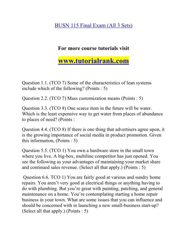 busn 115 final exam all 3 sets