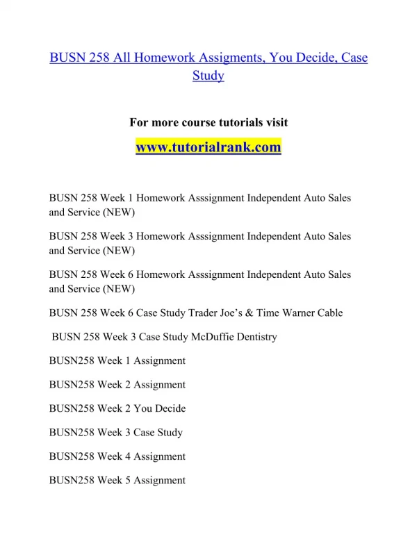 BUSN 258 Effective Communication - tutorialrank.com