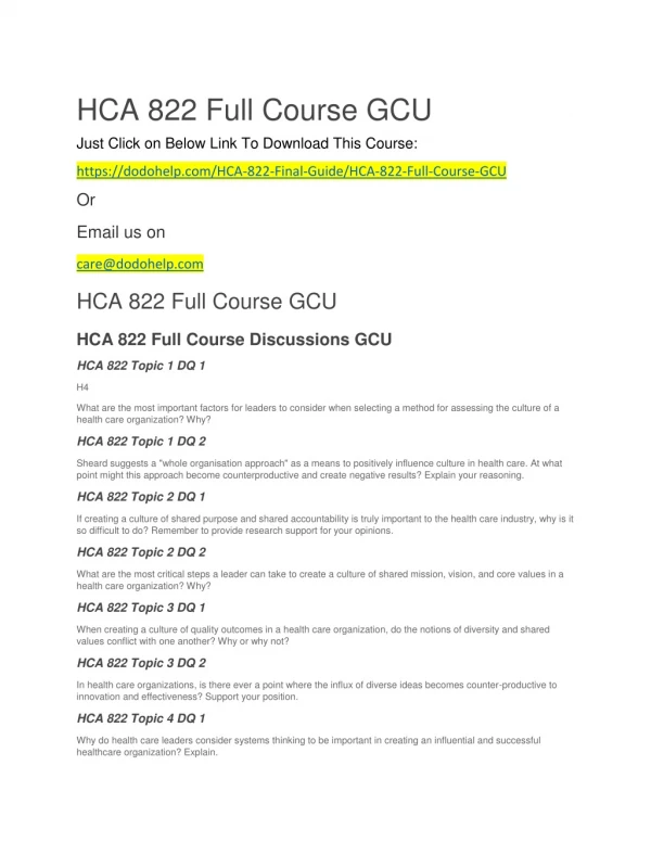HCA 822 Full Course GCU