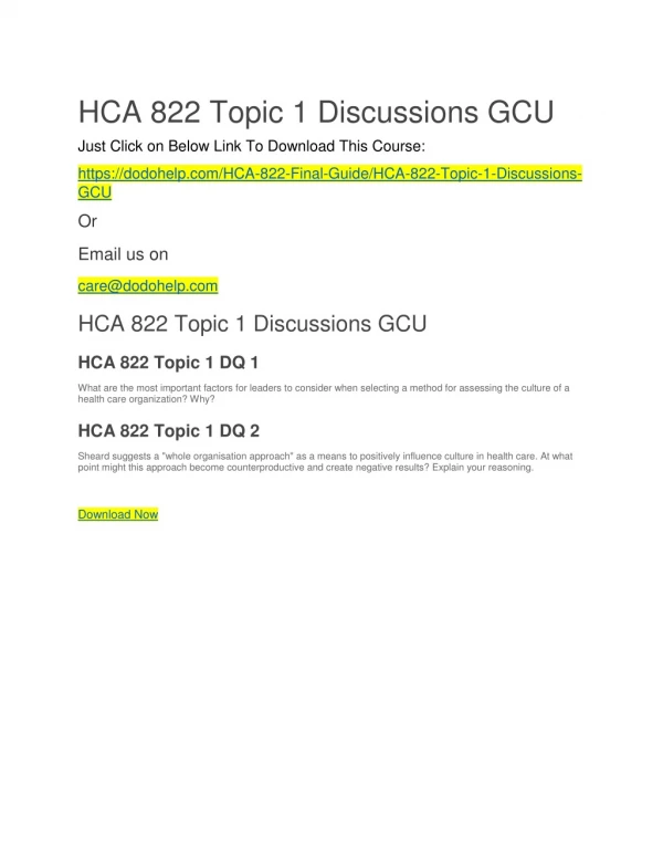 HCA 822 Topic 1 Discussions GCU