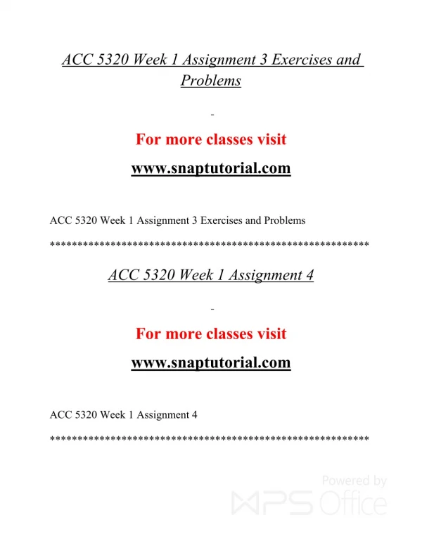 ACC 5320 Success Begins / snaptutorial.com