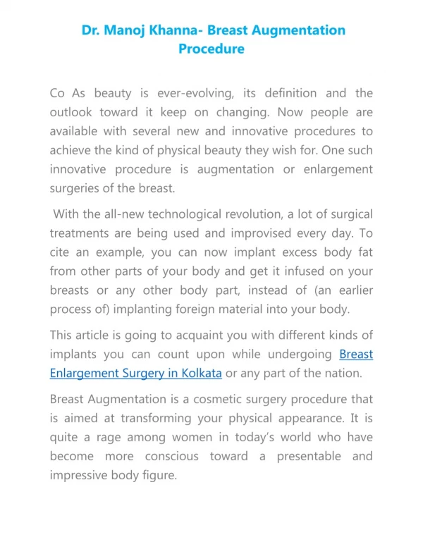 Dr. Manoj Khanna- Breast Augmentation Procedure