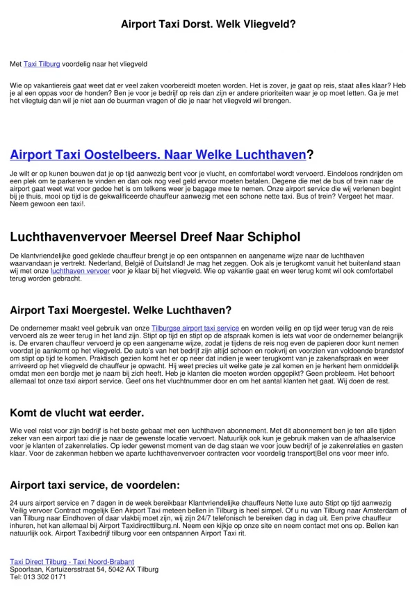 Airport Taxi Oosterhout. Welk Vliegveld?