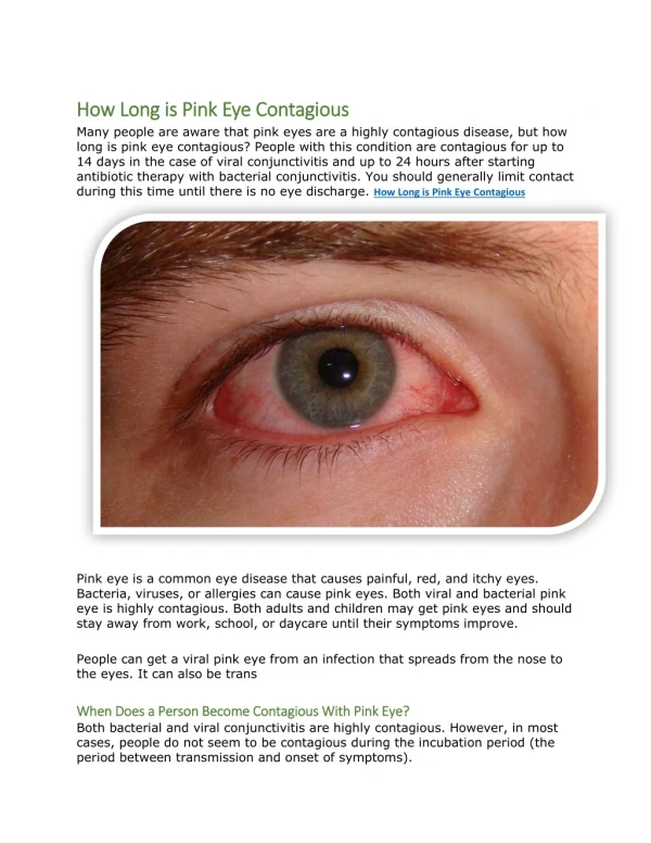 How Long is Pink Eye Contagious