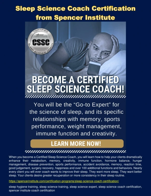 Sleep Science Coach Certification from Spencer Institute