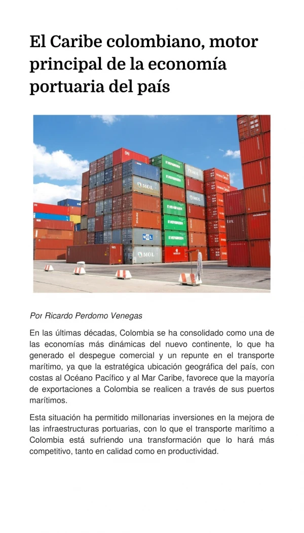 El Caribe colombiano, principal motor de la economía del país