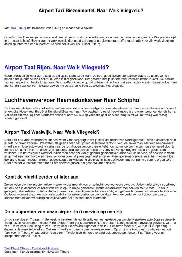Airport Taxi Zevenbergen. Welke Luchthaven?