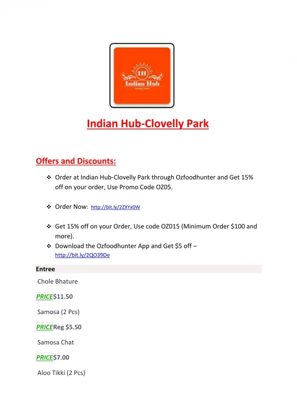 25% Off -Indian Hub-Clovelly Park-Clovelly Park - Order Food Online