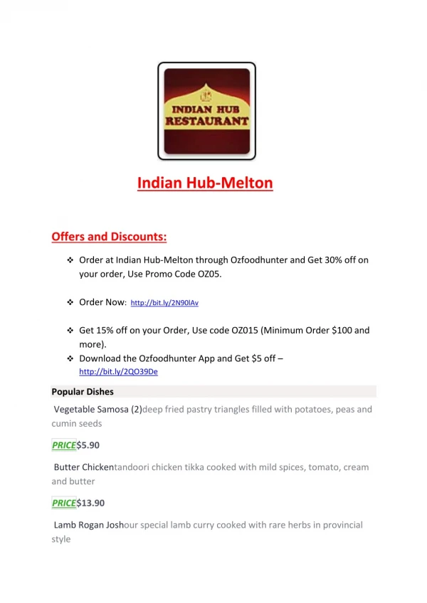 40% Off -Indian Hub-Melton-Melton - Order Food Online