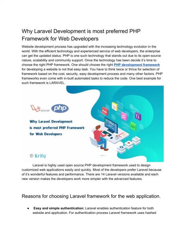Why Laravel Development is most preferred PHP Framework for Web Developers