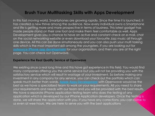 Brush Your Multitasking Skills with Apps Development