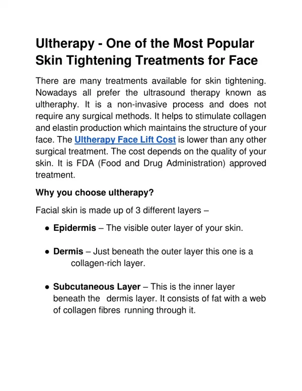 Ultherapy - One of the Most Popular Skin Tightening Treatments for Face