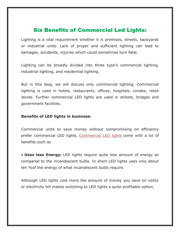 Six Benefits of Commercial Led Lights