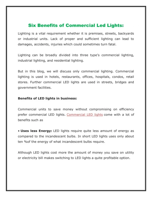six benefits of commercial led lights